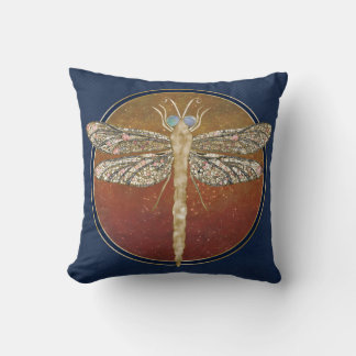 Dreamy Dragonfly “Messenger of Gilded Night” Throw Pillow