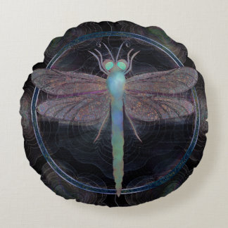 Dreamy Dragonfly “Messenger of Quantum Flight” Round Pillow