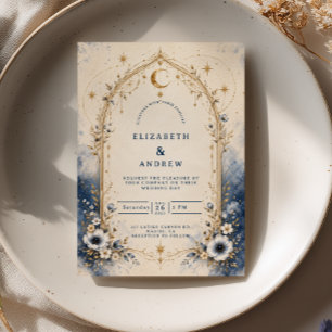 Dreamy Dusty Blue Celestial Floral Wedding Invitation
