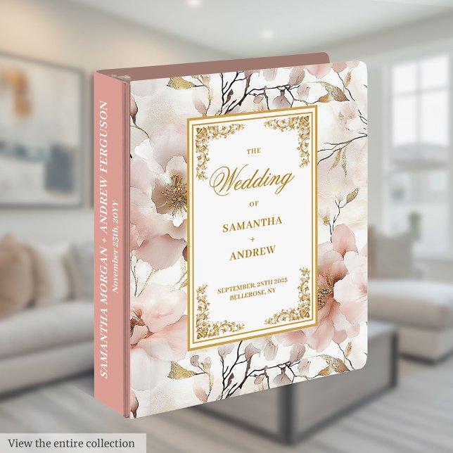 Dreamy dusty pink floral wedding memory album binder (Dreamy dusty pink floral wedding memory album 3 ring binder)