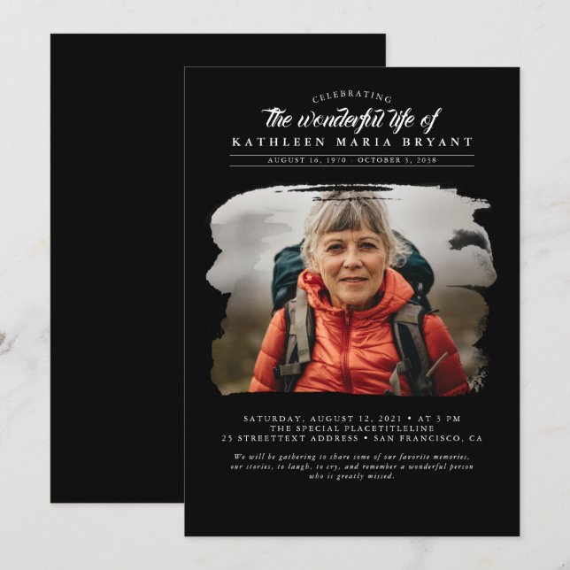 Dreamy Elegant Celebration of Life Funeral Photo Invitation (Front/Back)