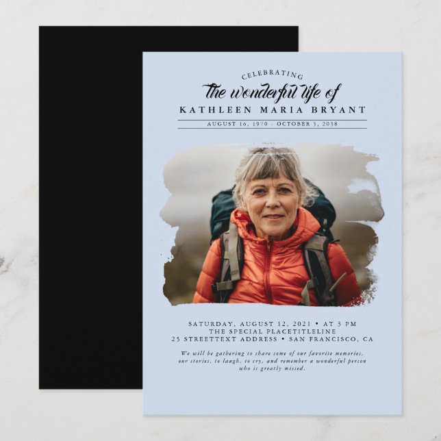 Dreamy Elegant Celebration of Life Funeral Photo Invitation (Front/Back)