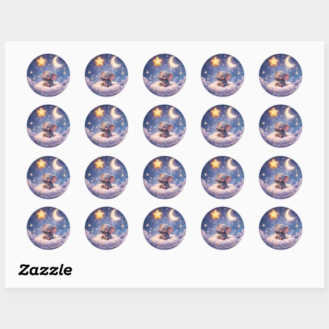 Dreamy elephant and midnight star glossy classic round sticker (Sheet)