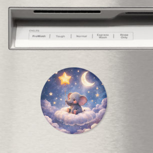 Dreamy elephant and midnight stars round large mag magnet