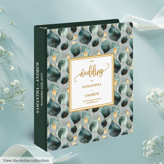 Dreamy Emerald Gold Classeur Mariage anneau (Dreamy Emerald Gold Greenery Wedding Ring Binder)