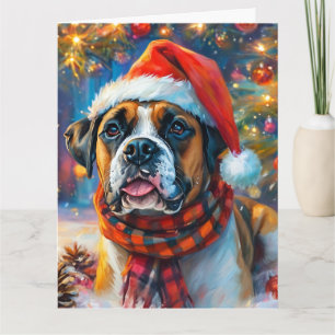 Dreamy English Boxer Puppy Christmas Watercolor Card