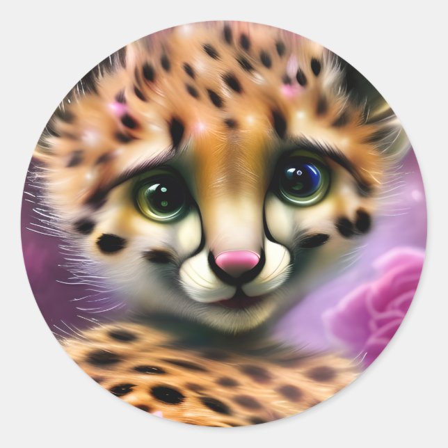 Dreamy Eyed Baby Cheetah Classic Round Sticker (Front)