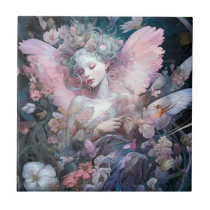 Dreamy Fairy Girl  Pink Blue Fantasy Art Tile