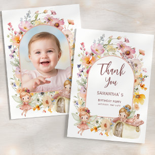 Dreamy Fairyland First Birthday Photo Thank You Card