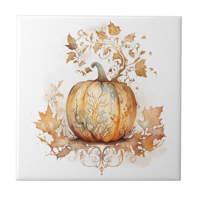 Dreamy fall decoration with pumpkin and leaves  tile (Front)
