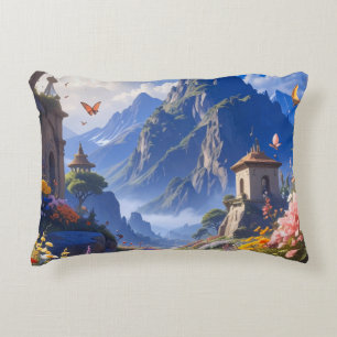 Dreamy Fantasy Landscape Tapestry – Mountains & Bl Accent Pillow