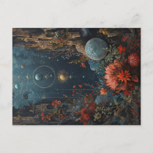 Dreamy fantasy world with beautiful flowers postcard