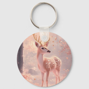 Dreamy Fawn in Pink Autumn Woods Keychain