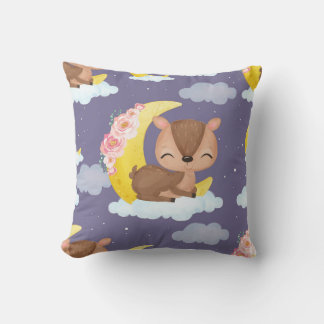Dreamy Fawn on a Crescent Moon Throw Pillow
