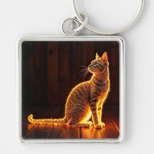 Dreamy feline art gold cat portrait lovely pets keychain
