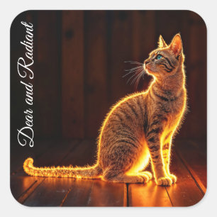 Dreamy feline art gold cat portrait lovely pets square sticker