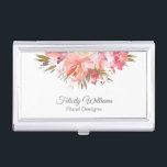 Dreamy Feminine Watercolor Floral Bouquet Business Card Holder<br><div class="desc">This charming business card holder design features a dreamy watercolor bouquet of pink, peach and salmon blossoms with trailing greenery and berries. It's a beautiful choice for many professions. Shown here as a Floral Designs professional, this design works beautifully for wedding and event planners, spas and salons, makeup artists, hospitality...</div>