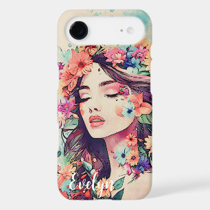 Dreamy Floral Girl Portrait Pop Art Vintage 