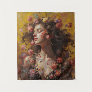Dreamy Floral Goddess – Romantic Tapestry Wall Art