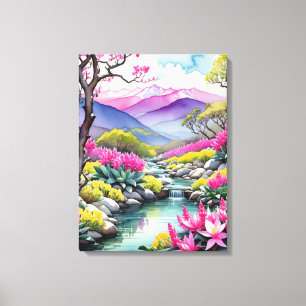 Dreamy Floral Mountain Landscape Canvas Print