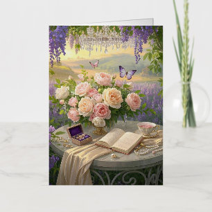 Dreamy Floral sanctuary bathed golden hour light Foil Greeting Card