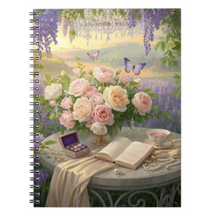 Dreamy Floral sanctuary bathed golden hour light Notebook