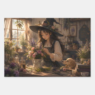 Dreamy Floral Witch Cottage Wrapping Paper Sheets