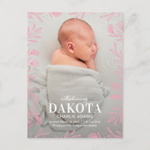 Dreamy Foliage Modern Birth Announcement Postcard