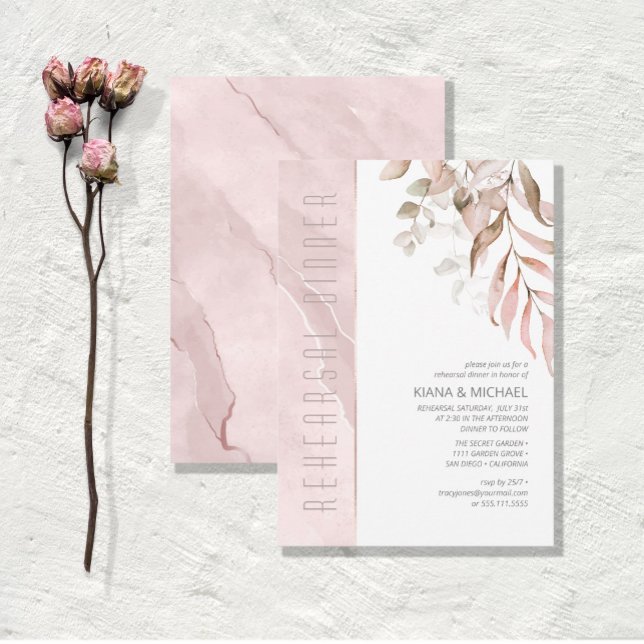 Dreamy Foliage Rehearsal Dinner Blush Pink ID817 Invitation (Creator Uploaded)