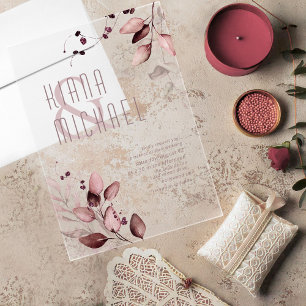 Dreamy Foliage Wedding Burgundy ID817 Acrylic Invi Invitations