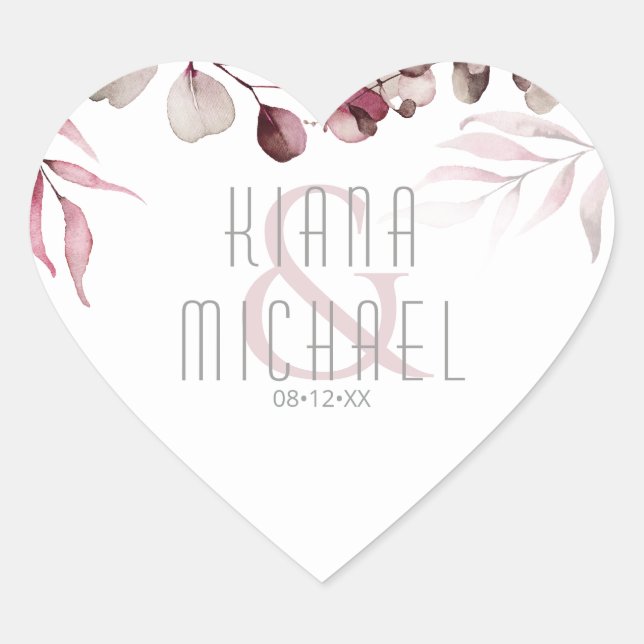 Dreamy Foliage Wedding Burgundy ID817 Heart Sticker (Front)