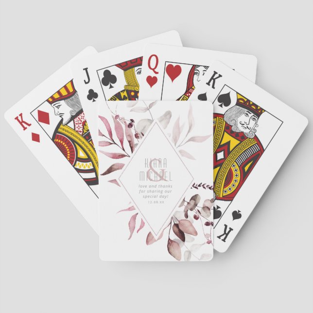 Dreamy Foliage Wedding Burgundy ID817 Playing Cards (Back)