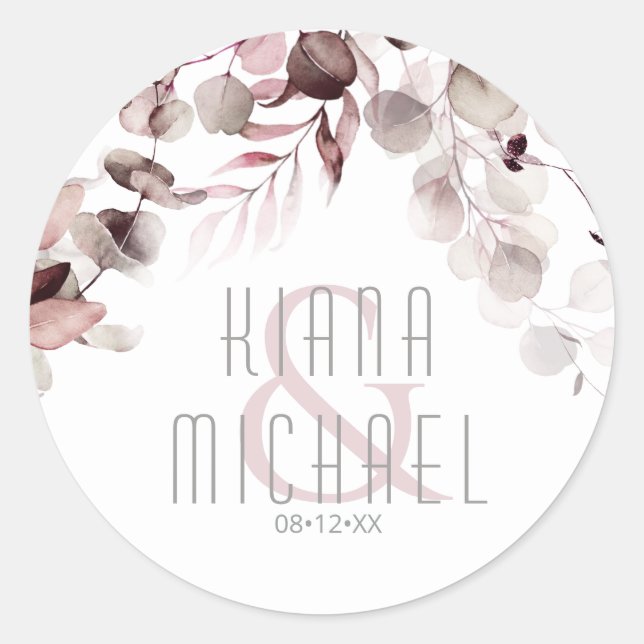 Dreamy Foliage Wedding Burgundy V2 ID817 Classic Round Sticker (Front)