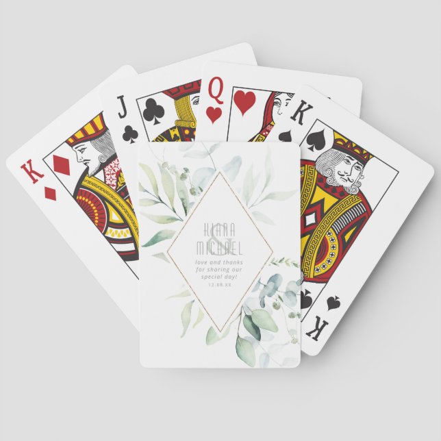 Dreamy Foliage Wedding Green/Blue ID817 Playing Cards (Back)