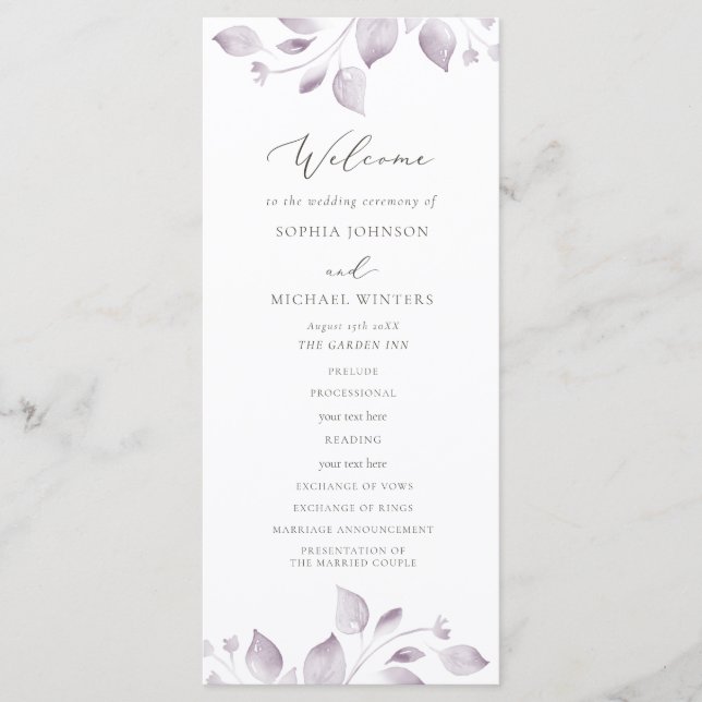 Dreamy Foliage Wedding Program (Front)