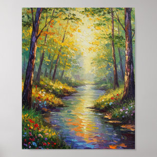 Dreamy Forest Stream   Impressionist Style Poster
