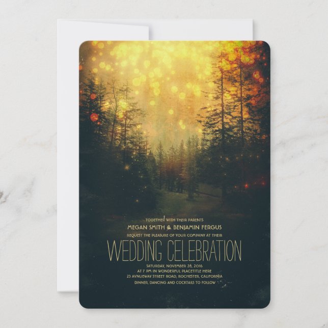 Dreamy Forest String Lights Trees Wedding Invitation (Front)