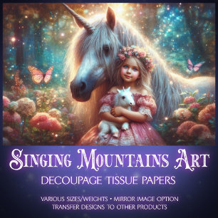 Dreamy Forest Unicorns and Child Decoupage Tissue Paper