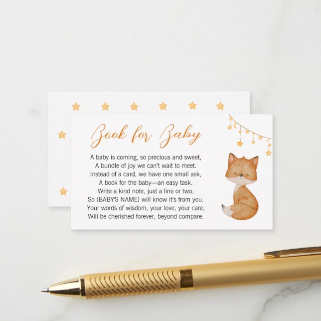 Dreamy Fox Baby Shower Book request Enclosure Card (Front/Back In Situ)