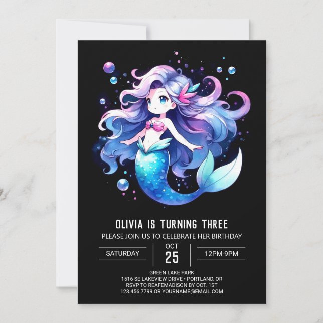 Dreamy Fun Mermaid Birthday Invitation (Front)