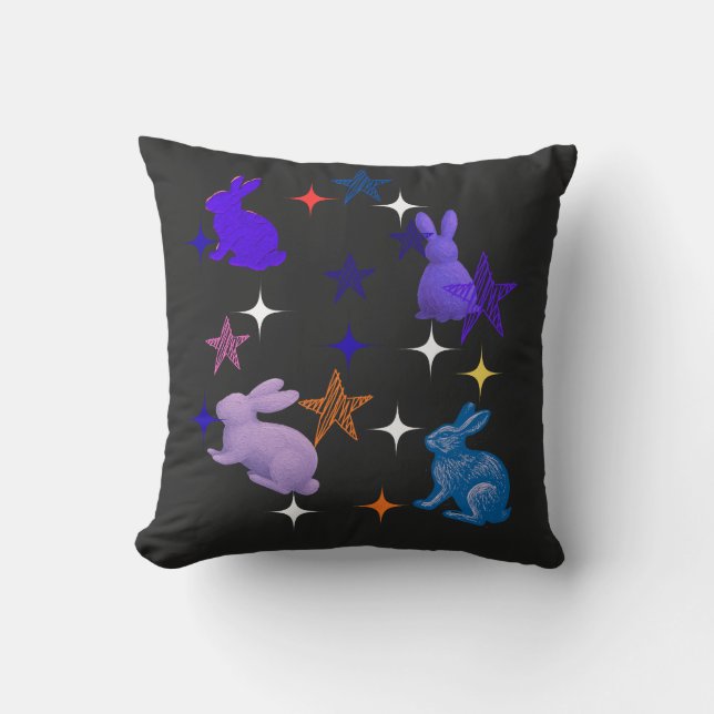 Dreamy Galaxy Bunnies Throw Pillow (Front)