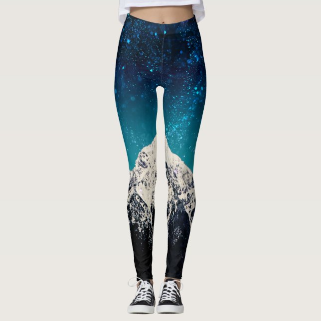 Dreamy galaxy mountain above the clouds leggings (Front)