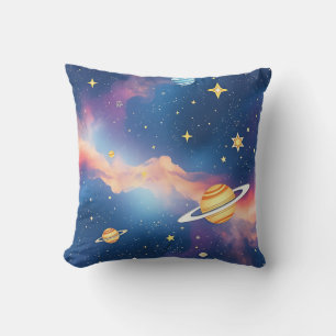 Dreamy Galaxy Planets Stars Pattern Throw Pillow