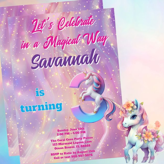 Dreamy Galaxy Unicorn 3rd Birthday Party Invite (Magical Unicorn Birthday Party Invitation)