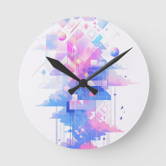 Dreamy Geometric Skyscape Round Clock