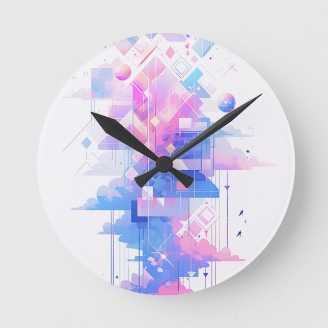Dreamy Geometric Skyscape Round Clock (Front)