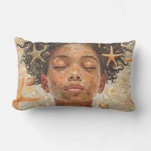 Dreamy Girl at Beach with Starfish Lumbar Pillow