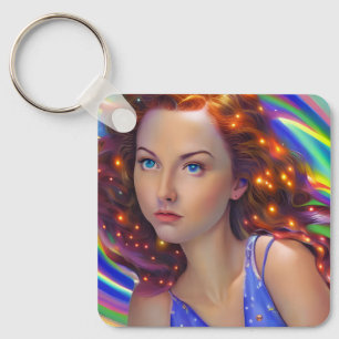 Dreamy Girl with Rainbow Lights Keychain