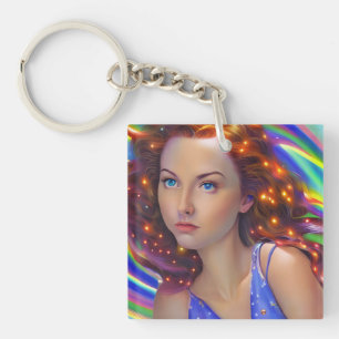 Dreamy Girl with Rainbow Lights Keychain