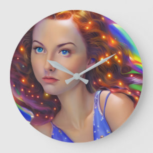 Dreamy Girl with Rainbow Lights  Large Clock